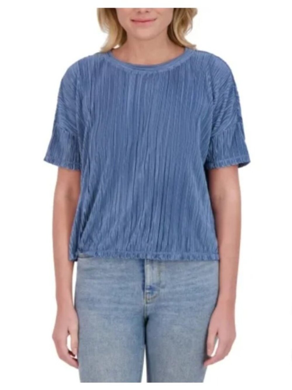Andrew Marc (Marc New York) Women's Plisse Blue Top-Size Large-NWT